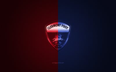 Clermont Foot 63, French football club, Ligue 2, red blue logo, red blue carbon fiber background, football, Clermont-Ferrand, France, Clermont Foot 63 logo