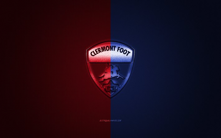 Clermont Foot 63, French football club, Ligue 2, red blue logo, red blue carbon fiber background, football, Clermont-Ferrand, France, Clermont Foot 63 logo