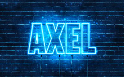 Axel, 4k, pap&#233;is de parede com os nomes de, texto horizontal, Axel nome, luzes de neon azuis, imagem com Axel nome