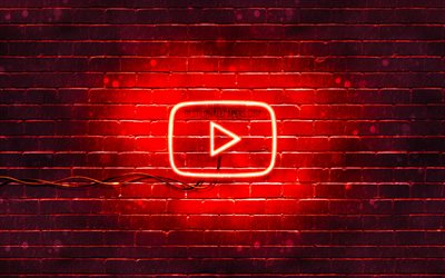 Youtube red logo, 4k, red brickwall, Youtube logo, brands, Youtube neon logo, Youtube