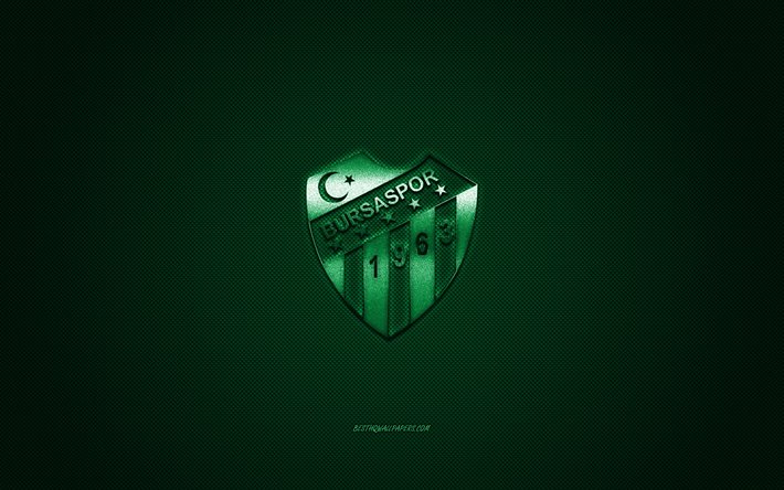 Bursaspor, turc, club de football, 1 Lig, logo vert, vert en fibre de carbone de fond, football, Bursa, en Turquie, Bursaspor logo