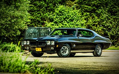 4k, Pontiac GTO, supercarros, 1970 carros, muscle cars, HDR, retro cars, 1970 Pontiac GTO, carros americanos, Pontiac