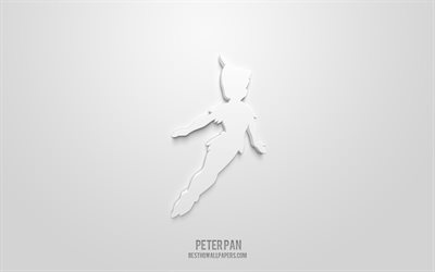 Icona 3d di Peter Pan, sfondo bianco, simboli 3d, Peter Pan, icone dei film, icone 3d, segno Peter Pan, icone 3d film