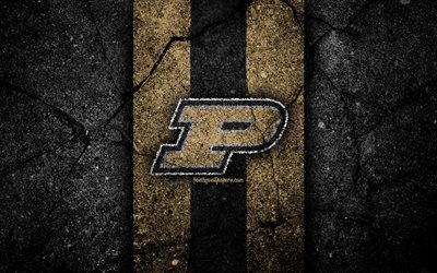 Purdue Boilermakers, 4k, amerikansk fotbollslag, NCAA, brun svart sten, USA, asfalt textur, amerikansk fotboll, Purdue Boilermakers logotyp