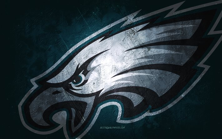 Philadelphia Eagles, amerikkalaisen jalkapallon joukkue, turkoosi kivitausta, Philadelphia Eaglesin logo, grunge-taide, NFL, amerikkalainen jalkapallo, USA, Philadelphia Eaglesin tunnus