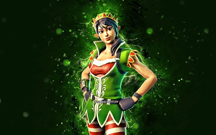 Tinseltoes, 4k, green neon lights, 2020 games, Fortnite Battle Royale, Fortnite characters, Tinseltoes Skin, Fortnite, Tinseltoes Fortnite