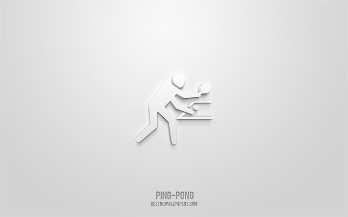 Ping-Pong 3d ikon, vit bakgrund, 3d symboler, Ping-Pong, Sport ikoner, 3d ikoner, Ping-Pong tecken, Sport 3d ikoner