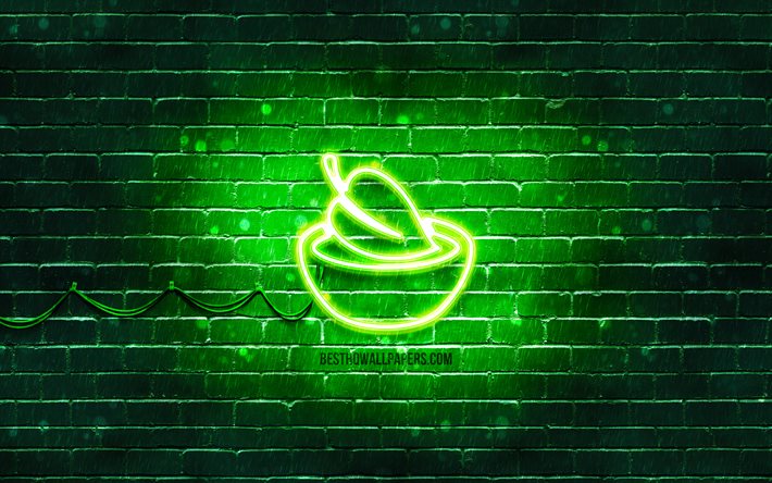 vegan food neon symbol, 4k, gr&#252;ner hintergrund, neon symbole, vegan food, vegan food zeichen, lebensmittel zeichen, vegan food symbol, lebensmittel symbole