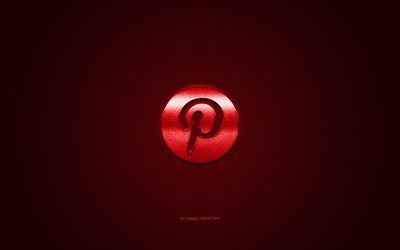 Pinterest, m&#233;dias sociaux, logo rouge Pinterest, fond en fibre de carbone rouge, logo Pinterest, embl&#232;me Pinterest