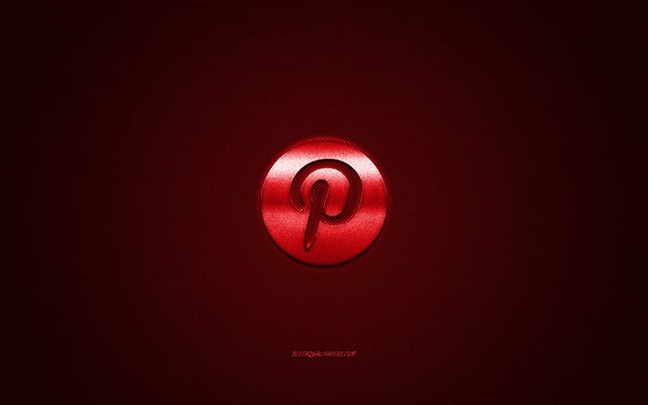 Pinterest, m&#237;dia social, logotipo vermelho do Pinterest, fundo vermelho de fibra de carbono, logotipo do Pinterest, emblema do Pinterest