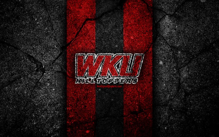 Western Kentucky Hilltoppers, 4k, american football team, NCAA, red black stone, USA, asphalt texture, american football, Western Kentucky Hilltoppers logo