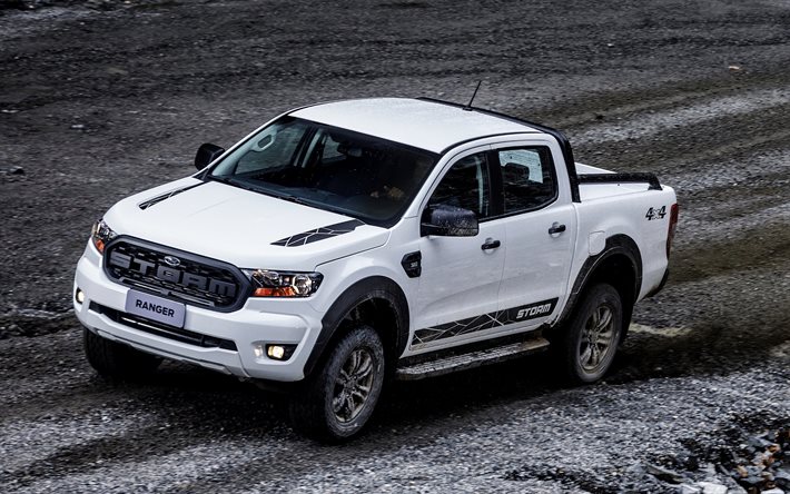 2020, Ford Ranger Storm, front view, exterior, white pickup, new white Ranger Storm, american cars, Ford