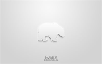 Polar Bear 3d icon, white background, 3d symbols, Polar Bear, Animals icons, 3d icons, Polar Bear sign, Animals 3d icons