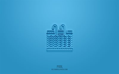 Swimming Pool 3d icon, blue background, 3d symbols, Swimming Pool, Sports icons, 3d icons, Swimming Pool sign, Sports 3d icons