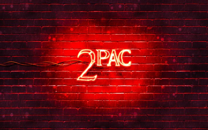 2pac red logo, 4k, superstars, american rapper, red brickwall, 2pac logo, Tupac Amaru Shakur, 2pac, music stars, 2pac neon logo