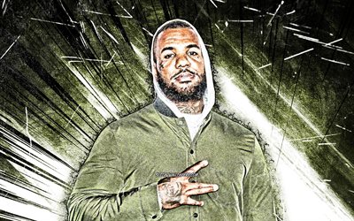 4k, The Game, grunge art, american rapper, music stars, Jayceon Terrell Taylor, american celebrity, green abstract rays, The Game 4K