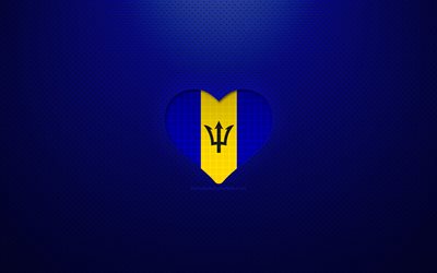 I Love Barbados, 4k, North American countries, blue dotted background, Barbados flag heart, Barbados, favorite countries, Love Barbados, Barbados flag