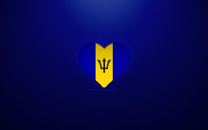 I Love Barbados, 4k, North American countries, blue dotted background, Barbados flag heart, Barbados, favorite countries, Love Barbados, Barbados flag
