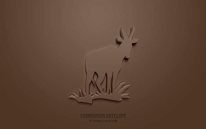 pronghorn antilope 3d-symbol, brauner hintergrund, 3d-symbole, pronghorn antilope, tiere symbole, 3d symbole, pronghorn antilope zeichen, tiere 3d symbole