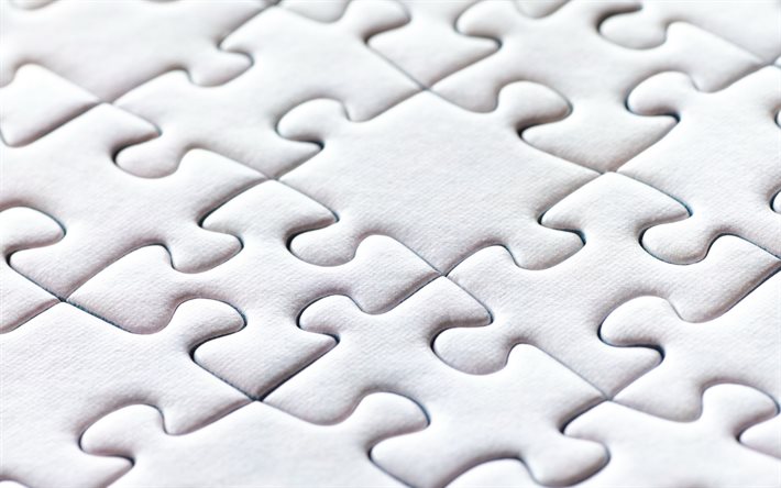 puzzle bianchi, sfondo puzzle di carta, sfondo bianco puzzle, puzzle texture, sfondo con puzzle