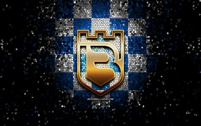 Belenenses FC, logo glitter, Primeira Liga, fondo a cuadros azul blanco, fútbol, club de fútbol portugués, logo Belenenses, arte mosaico, Os Belenenses