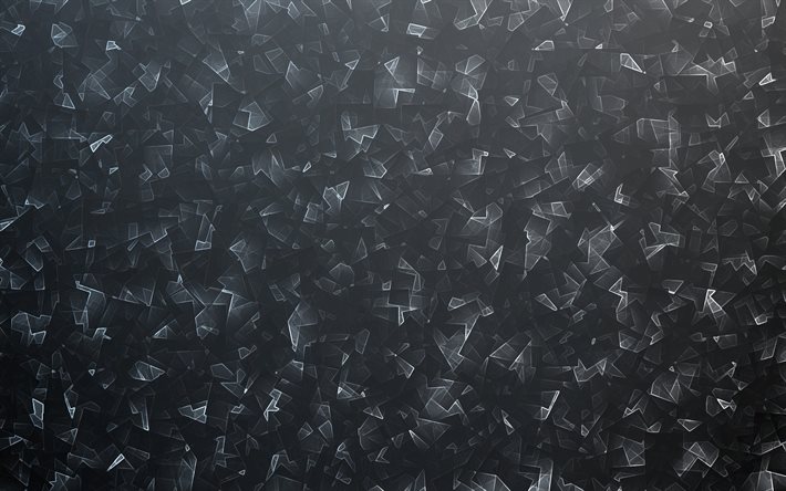 Fondo de cristales negros, 4k, patrones de cristales, fondo con cristales, fondos negros, texturas de cristales