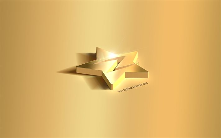 Logo Qzone 3d oro, emblema Qzone, logo Qzone, sfondo oro, Qzone, social media, arte 3d
