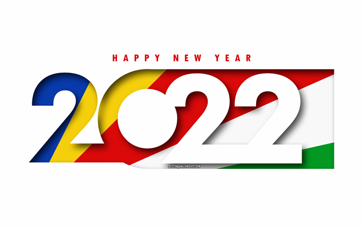 Hyv&#228;&#228; uutta vuotta 2022 Seychellit, valkoinen tausta, Seychellit 2022, Seychellit 2022 Uusi vuosi, 2022 k&#228;sitteet, Seychellit, Seychellien lippu