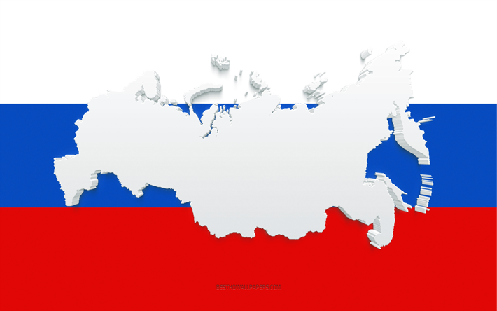 Siluetta della mappa della Russia, Bandiera della Russia, silhouette sulla bandiera, Russia, Silhouette della mappa della Russia 3d, Mappa 3d della Russia