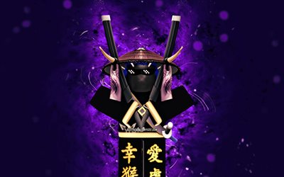 ninja, 4k, violette neonlichter, roblox, helden von robloxia, roblox charaktere, ninja roblox