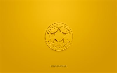 Team Wellington FC, yaratıcı 3D logo, sarı arka plan, Yeni Zelanda Futbol Şampiyonası, 3d amblem, NZFC, Yeni Zelanda Futbol Kul&#252;b&#252;, Wellington, futbol, Team Wellington FC 3d logosu