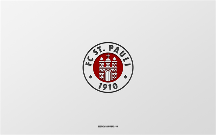 FC St Pauli, fond blanc, &#233;quipe allemande de football, embl&#232;me FC St Pauli, Bundesliga 2, Allemagne, football, logo FC St Pauli