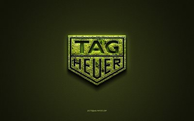 Logo TAG Heuer, logo creativo verde, logo arte floreale, emblema TAG Heuer, trama in fibra di carbonio verde, TAG Heuer, arte creativa