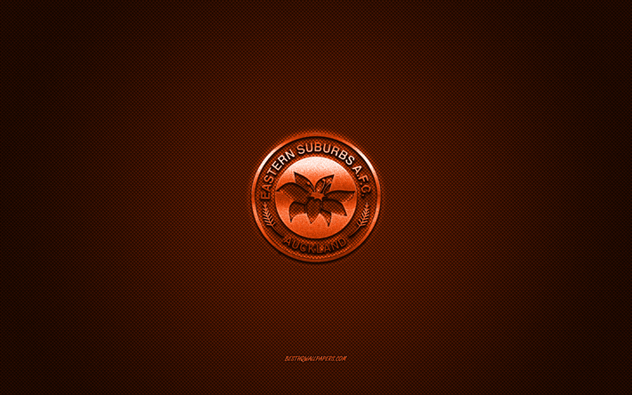 イースタンサバーブスAFC, ニュージーランドのサッカークラブ, オレンジ色のロゴ, オレンジ色の炭素繊維の背景, ニュージーランドナショナルリーグ, サッカー, オークランド, ニュージーランド, イースタンサバーブスAFCロゴ