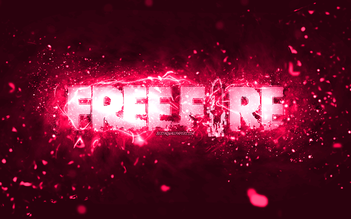 Logotipo rosa Garena Free Fire, 4k, luzes de n&#233;on rosa, criativo, fundo abstrato rosa, logotipo Garena Free Fire, jogos online, logotipo Free Fire, Garena Free Fire