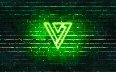Logotipo verde da Seventeen, 4k, K-pop, estrelas da música, parede de tijolos verdes, logotipo da Seventeen, marcas, Boy Band de K-Pop, logotipo da néon da Seventeen, Seventeen