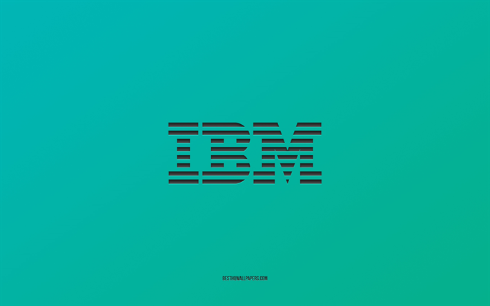 Logo IBM, sfondo turchese, arte elegante, marchi, emblema, IBM, trama di carta turchese, emblema IBM