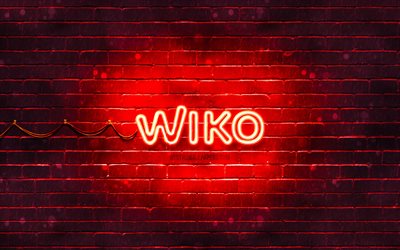 Wiko red logo, 4k, red brickwall, Wiko logo, brands, Wiko neon logo, Wiko
