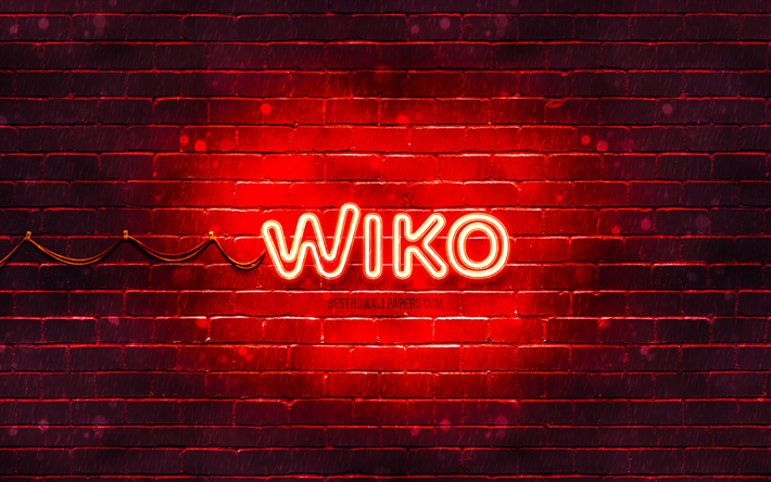 Wiko r&#246;d logotyp, 4k, r&#246;d tegelv&#228;gg, Wiko logotyp, varum&#228;rken, Wiko neon logotyp, Wiko
