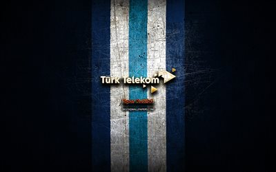T&#252;rk Telekom BK, altın logo, Basketbol S&#252;per Ligi, mavi metal arka plan, t&#252;rk basketbol takımı, T&#252;rk Telekom BK logo, basketbol