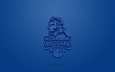 قبل الميلاد أندورا, شعار 3D الإبداعية, الخلفية الزرقاء, فريق كرة السلة الاسباني, الدوري الاسباني ACB, أندورا لا فيلا, عاصمة أندورا, إسبانيا, فن ثلاثي الأبعاد, كرة سلة, شعار BC Andorra ثلاثي الأبعاد, مورابانك أندورا