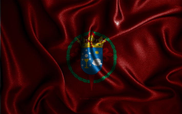 Bandeira de Santiago de Compostela, 4k, bandeiras onduladas de seda, cidades espanholas, Dia de Santiago de Compostela, bandeiras de tecido, arte 3D, Santiago de Compostela, cidades da Espanha, Bandeira de Santiago de Compostela 3D