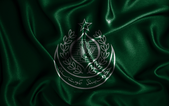 Drapeau du Sindh, 4k, drapeaux ondul&#233;s en soie, provinces pakistanaises, Jour du Sindh, drapeaux en tissu, art 3D, Sindh, Asie, Provinces du Pakistan, Drapeau du Sindh 3D, Pakistan
