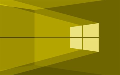 4K, Windows 10 yellow logo, yellow abstract background, minimalism, Windows 10 logo, Windows 10 minimalism, Windows 10