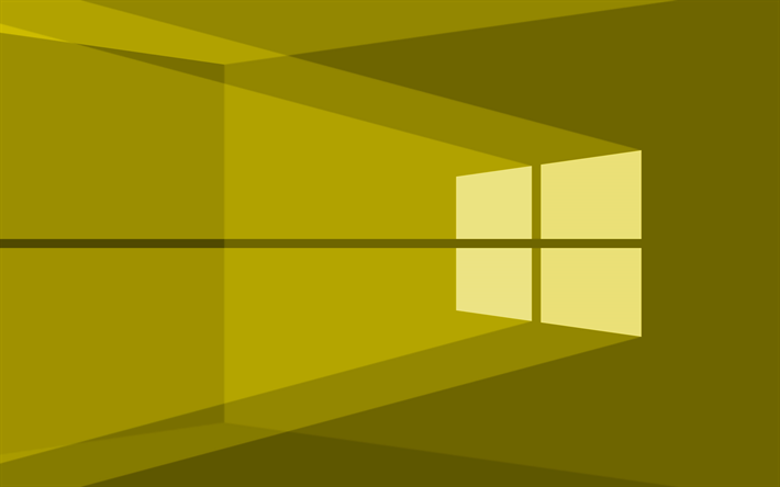 4K, Windows 10 sarı logo, sarı soyut arka plan, minimalizm, Windows 10 logosu, Windows 10 minimalizm, Windows 10