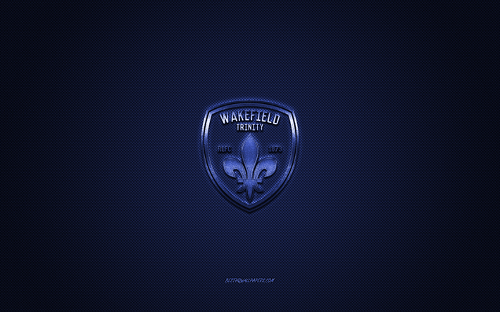 Wakefield Trinity, englantilainen rugbyklubi, sininen logo, sininen hiilikuitu tausta, Super League, rugby, West Yorkshire, Englanti, Wakefield Trinity logo