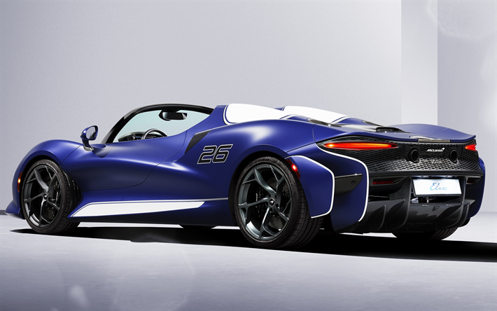 2021, McLaren Elva, 815 hp, retrovisor, exterior, supercar, new blue Elva, roadster, carros de corrida, supercarros brit&#226;nicos, McLaren