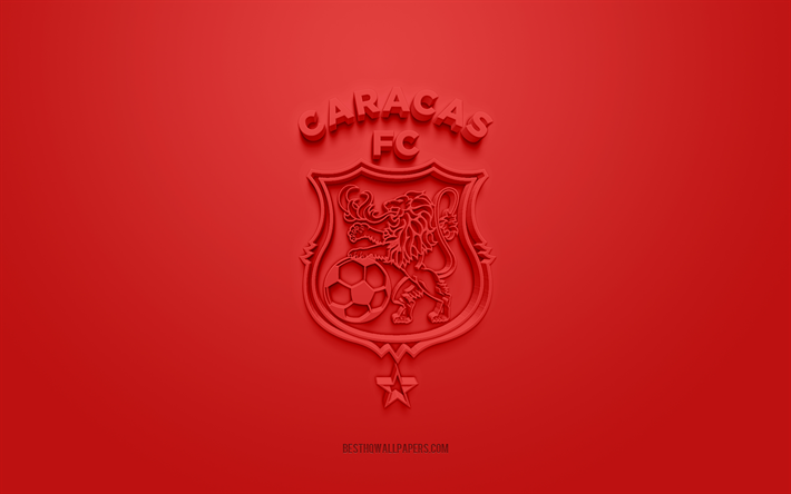 Caracas FC, logo 3D créatif, fond rouge, équipe de football vénézuélienne, Primera Division vénézuélienne, Caracas, Venezuela, art 3d, football, logo Caracas FC 3d