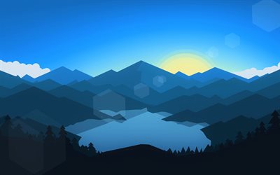 4k, mountain lake, forest, nightscapes, minimal, mountains, creative, abstract landscapes, abstract nature