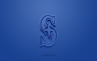 Seattle Mariners -tunnus, luova 3D-logo, sininen tausta, American baseball club, MLB, Seattle, USA, Seattle Mariners, baseball